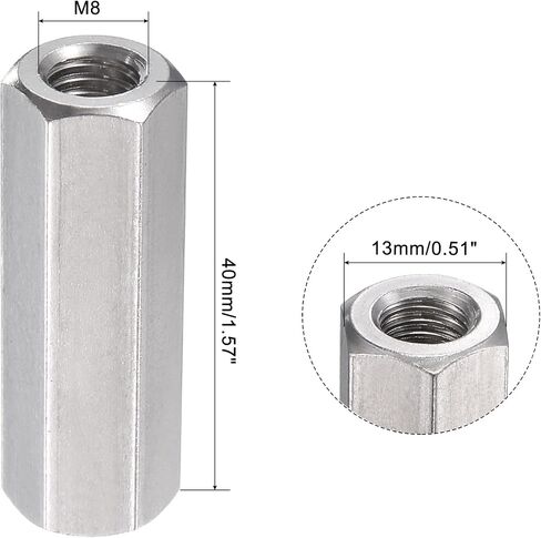 Uxcell M6 x 1.0-Pitch 10mm Length 304 صامولة توصيل سداسية مترية من الفولاذ المقاوم للصدأ، 5 عبوات in Kuwait