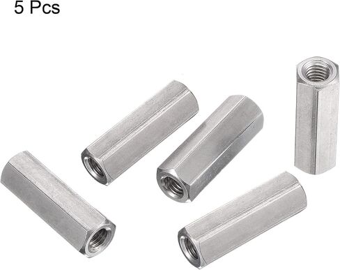 Uxcell M6 x 1.0-Pitch 10mm Length 304 صامولة توصيل سداسية مترية من الفولاذ المقاوم للصدأ، 5 عبوات in Kuwait