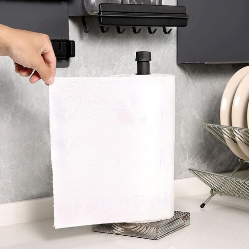 MyGift Industrial Brass Metal Pipe Paper Towel Holder Stand Kitchen Countertop Paper Towel Dispenser with Torched Solid Wood Base in Saudi Arabia