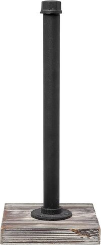 MyGift Industrial Brass Metal Pipe Paper Towel Holder Stand Kitchen Countertop Paper Towel Dispenser with Torched Solid Wood Base in Saudi Arabia