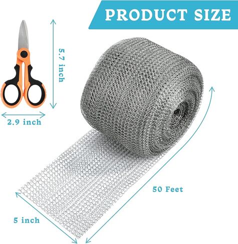 بكرة شبكية من الفولاذ المقاوم للصدأ من Akamino، مانع أسلاك تعبئة معدنية بطول 10.16 سم × 50 قدم للفتحة DIY in Kuwait