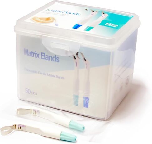 أربطة مصفوفة الأسنان 50 قطعة نظام مصفوفات معدنية 4.5 مم مع مثبت قابل للتعديل لترميم الأسنان in Kuwait