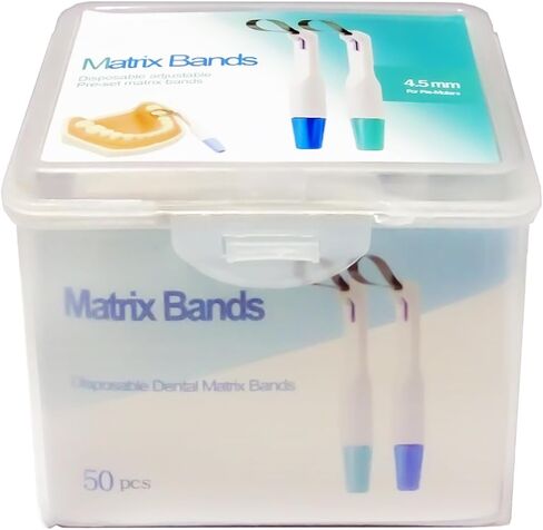 أربطة مصفوفة الأسنان 50 قطعة نظام مصفوفات معدنية 4.5 مم مع مثبت قابل للتعديل لترميم الأسنان in Kuwait
