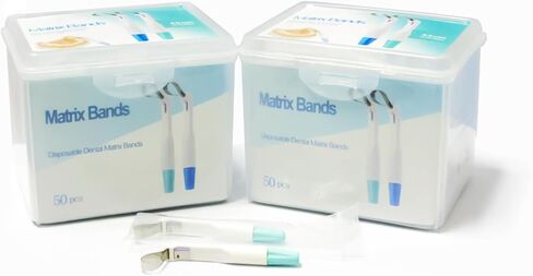 أربطة مصفوفة الأسنان 50 قطعة نظام مصفوفات معدنية 4.5 مم مع مثبت قابل للتعديل لترميم الأسنان in Kuwait