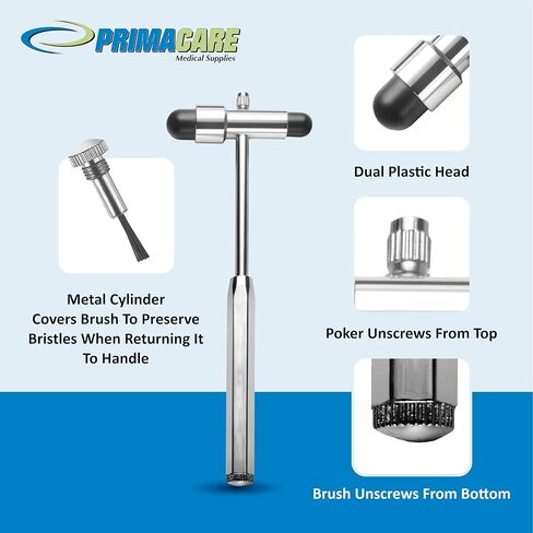 بريماكير DH-3693 مطرقة باك العصبية المنعكسة | مطرقة اختبار ردود الفعل العصبية برأس بلاستيكي مزدوج وفرشاة مدمجة | أفضل المستلزمات الطبية للأطباء والممرضين والطلاب | 7.5 بوصة in Kuwait