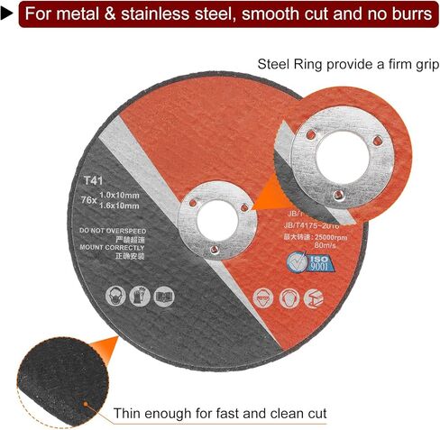 HARFINGTON 12 قطعة من عجلات القطع 3 بوصة × 0.04 بوصة × 3/8 بوصة معدنية رفيعة من الفولاذ المقاوم للصدأ سريعة التنظيف وعجلات تقطيع معدنية لطاحونة الزوايا، أسود in Kuwait