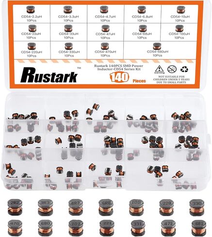 Rustark 141 قطعة 14 قيم CD54 SMD مجموعة متنوعة من محاثات الطاقة مع صندوق تخزين 2.2uH - 680uH رقاقة المحاثات 5.8 مللي متر سلك الجرح رقاقة in Kuwait