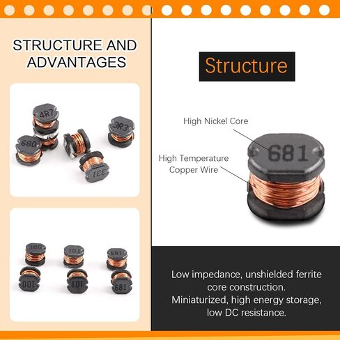 Rustark 141 قطعة 14 قيم CD54 SMD مجموعة متنوعة من محاثات الطاقة مع صندوق تخزين 2.2uH - 680uH رقاقة المحاثات 5.8 مللي متر سلك الجرح رقاقة in Kuwait