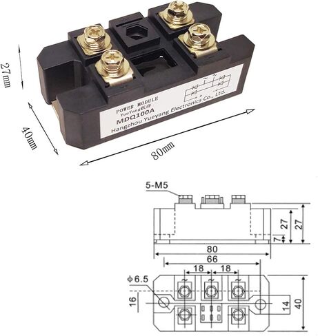 YueYang MDQ100A مقوم الجسر أحادي الطور ، مقوم الجسر الموجي الكامل التيار المتناوب إلى تيار مستمر ، 100amp 1600 فولت لعربة الجولف in Kuwait