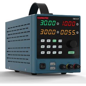 مزود طاقة تيار مستمر قابل للبرمجة (0-30 فولت 0-10 أمبير) HM310T عالي الدقة بجهد 4 أرقام، عرض وقت الطاقة الحالية، مزود طاقة رقمي متغير مع برامج الكمبيوتر وواجهة USB