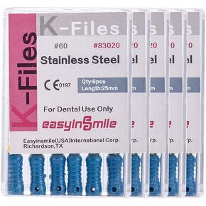 مبرد إندو للأسنان من Easyinsmile K-FILES يستخدم يدويًا لقناة الجذر من الفولاذ المقاوم للصدأ 25 مم (#50، 5 عبوات)