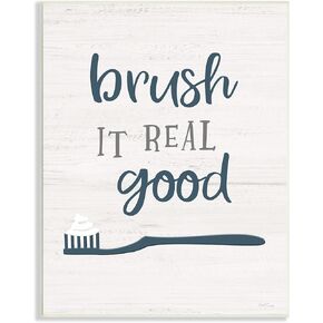 Stupell Industries Brush It Real Good Phrase Dental Hygiene Humor، من تصميم ناتالي كاربنتيري، لوحة حائط، 13 × 19، أزرق in Kuwait