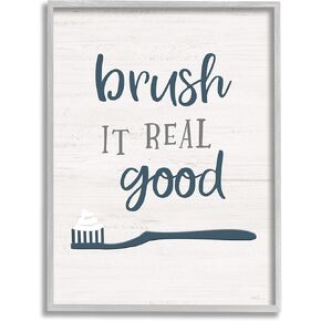 Stupell Industries Brush It Real Good Phrase Dental Hygiene Humor, Designed by Natalie Carpentieri Gray Framed Wall Art, 16 x 20, Blue in Kuwait