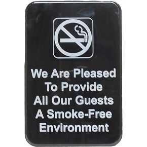 علامة رمز معلومات Thunder Group PLIS6901BK، مقاس 15.24 سم × 22.86 سم، يسعدنا أن نقدم لجميع ضيوفنا بيئة خالية من الدخان، ظهر ذاتي اللصق، عبوة من 12 قطعة in Kuwait