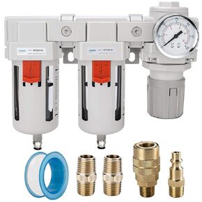 NANPU 3/8" NPT Air Drying System - 5 Micron Particulate Filter, 0.01 Micron Coalescing Filter, Air Pressure Regulator Combo - Semi-Auto Drain, Poly Bowl w/Metal Gauge in Saudi Arabia