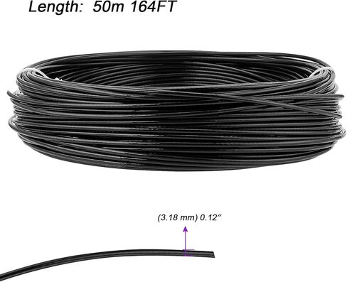 JOIKIT 1/8 بوصة 164 قدم حبل سلك مطلي بالفينيل الأسود، كابل سلك حبلا 7 × 7، حبل سلك من الفولاذ المقاوم للصدأ 304 OD 3/32 بوصة، مطلي OD 1/8 بوصة للتزيين بنظام الدرابزين، قوة كسر 880 رطل in Kuwait