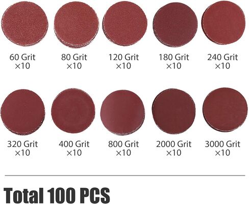 مجموعة أقراص السنفرة 5.08 سم، ورق صنفرة 100 قطعة 60-3000 حبيبة مع لوحة دعم عرقوب 0.635 سم ووسادة تخزين إسفنجية ناعمة، لأداة دوارة لطرف الثقب، مجموعة متنوعة من ورق الرمل والخطاطيف in Kuwait