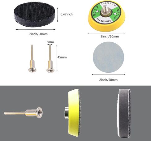 137 قطعة من أقراص الصنفرة مقاس 2 بوصة، 40-7000 حبيبة مع إسفنجة تلميع وتلميع، لوحة داعمة للساق 1/8 بوصة، وسادات سنفرة لمطحنة الحفر والأدوات الدوارة المرفقة لتفاصيل التلميع in Kuwait