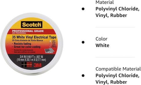 شريط الترميز اللوني الكهربائي من الفينيل 3M 10828 سكوتش 35، 3/4 بوصة × 66 قدم، أبيض in Kuwait