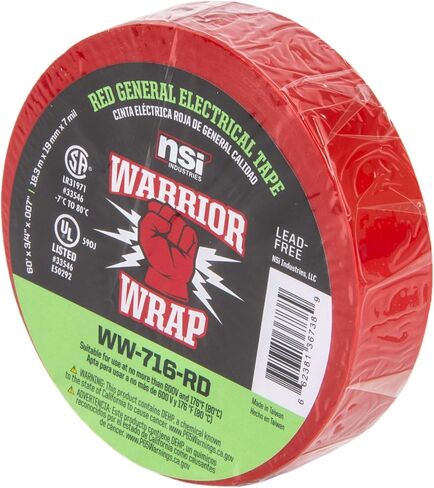 WarriorWrap General 3/4 بوصة × 60 قدم 7 مل شريط كهربائي من الفينيل، أحمر in Kuwait