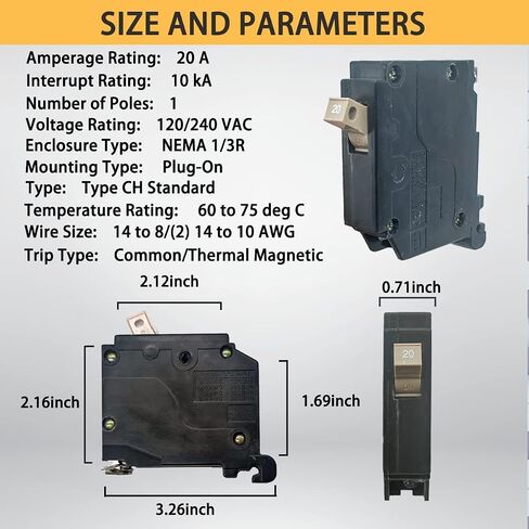 CH120 1-Pole 20-Amp Circuit Breaker, Type CH 3/4-Inch Plug-On Molded Case Circuit Breaker, Thermal Magnetic Protection, 10 KAIC, 120/240V, Fit for Cutler Hammer Load Centers (5 Years Warranty) in Kuwait