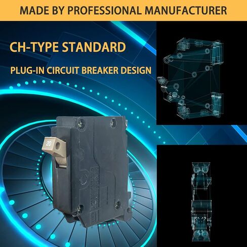 CH120 1-Pole 20-Amp Circuit Breaker, Type CH 3/4-Inch Plug-On Molded Case Circuit Breaker, Thermal Magnetic Protection, 10 KAIC, 120/240V, Fit for Cutler Hammer Load Centers (5 Years Warranty) in Kuwait