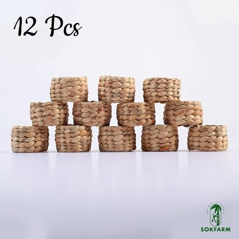 12pcs Round Woven Napkin Ring, Water Hyacinth Napkins Rings, Rustic Napkin Rings, Handmade Braided Grass and Bead Napkin Ring, Farmhouse Napkin Rings, Spring Napkin Rings, Napkin Holder Set of 12 in Kuwait