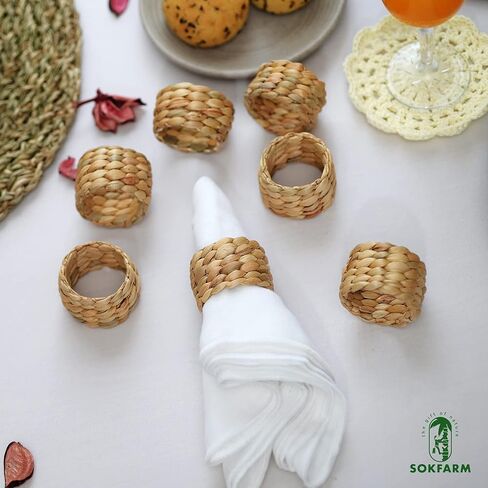 12pcs Round Woven Napkin Ring, Water Hyacinth Napkins Rings, Rustic Napkin Rings, Handmade Braided Grass and Bead Napkin Ring, Farmhouse Napkin Rings, Spring Napkin Rings, Napkin Holder Set of 12 in Kuwait
