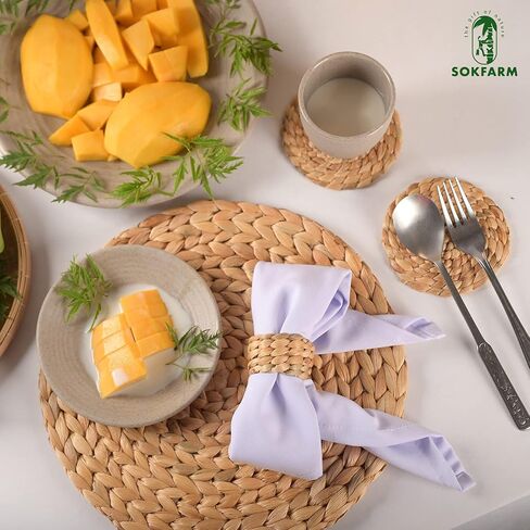 12pcs Round Woven Napkin Ring, Water Hyacinth Napkins Rings, Rustic Napkin Rings, Handmade Braided Grass and Bead Napkin Ring, Farmhouse Napkin Rings, Spring Napkin Rings, Napkin Holder Set of 12 in Kuwait