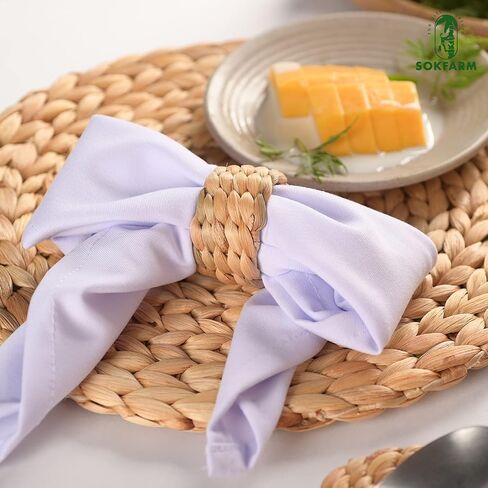 12pcs Round Woven Napkin Ring, Water Hyacinth Napkins Rings, Rustic Napkin Rings, Handmade Braided Grass and Bead Napkin Ring, Farmhouse Napkin Rings, Spring Napkin Rings, Napkin Holder Set of 12 in Kuwait