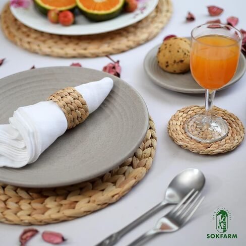 12pcs Round Woven Napkin Ring, Water Hyacinth Napkins Rings, Rustic Napkin Rings, Handmade Braided Grass and Bead Napkin Ring, Farmhouse Napkin Rings, Spring Napkin Rings, Napkin Holder Set of 12 in Kuwait