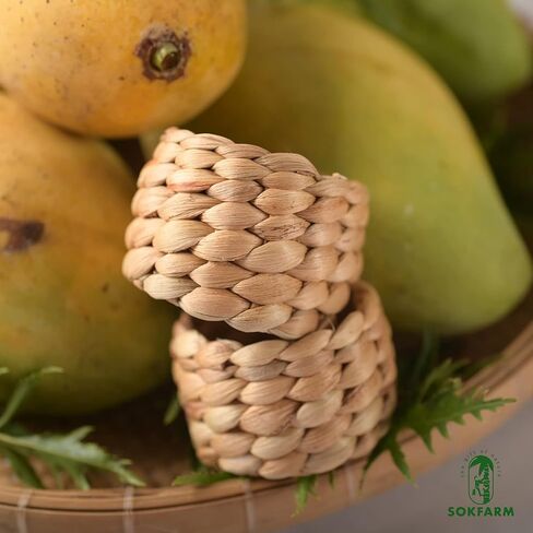 12pcs Round Woven Napkin Ring, Water Hyacinth Napkins Rings, Rustic Napkin Rings, Handmade Braided Grass and Bead Napkin Ring, Farmhouse Napkin Rings, Spring Napkin Rings, Napkin Holder Set of 12 in Kuwait