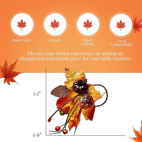 خواتم منديل بتصميم Angel Isabella, LLC تحت عنوان الخريف: موضوع حصاد القيقب الفاكهة اليقطين عيد الشكر عشاء تجتمع (6 قطع قرعة) in Kuwait