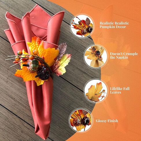 خواتم منديل بتصميم Angel Isabella, LLC تحت عنوان الخريف: موضوع حصاد القيقب الفاكهة اليقطين عيد الشكر عشاء تجتمع (6 قطع قرعة) in Kuwait