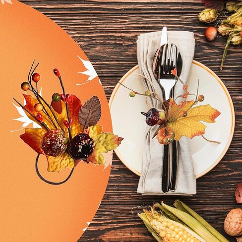 خواتم منديل بتصميم Angel Isabella, LLC تحت عنوان الخريف: موضوع حصاد القيقب الفاكهة اليقطين عيد الشكر عشاء تجتمع (6 قطع قرعة) in Kuwait