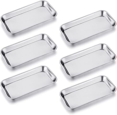 6 عبوات من صينية جراحية صغيرة من GETTON، 201 صينية من الفولاذ المقاوم للصدأ مع صواني غير ملحومة وارتفاع متوسط ​​للحافة لمنظم أدوات ثقب وشم الأسنان في المختبر in Kuwait