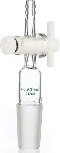 FunChem Vacuum Flow Control Adapter with PTFE Stopcock, 24/40 Joint and Straight Hose Connection, Premium Glassware for Laboratory, School in Saudi Arabia