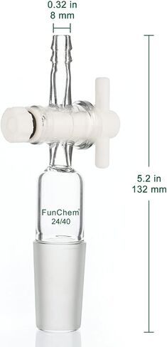 FunChem Vacuum Flow Control Adapter with PTFE Stopcock, 24/40 Joint and Straight Hose Connection, Premium Glassware for Laboratory, School in Saudi Arabia