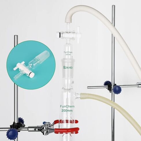 FunChem Vacuum Flow Control Adapter with PTFE Stopcock, 24/40 Joint and Straight Hose Connection, Premium Glassware for Laboratory, School in Saudi Arabia