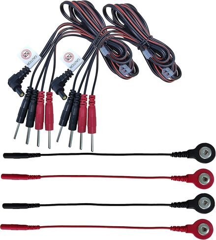 JTKENS 2pcs 4 in 1 Pin Type Electrode Lead Wires Cable for TENS/EMS/IF 2mm pin Cable connectors & 4pcs Tens Lead Wire Adapters in Kuwait