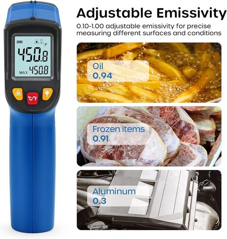 Ecowell Infrared Thermometer Gun, Temperature Gun, Laser IR Digital Temp Surface Tools Accessories, Heat Thermometer for Cooking Griddle Pizza Oven Engine, -58°F to 1120°F, Not for Humans, Non-Contact in Kuwait