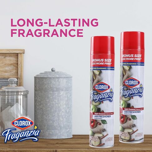 معطر جو كلوروكس فراجانزيا أيروسول برائحة القرفة والتفاح، حجم إضافي 20 أونصة | رذاذ معطر جو يدوم طويلاً | حجم إضافي 20 أونصة | معطر هواء الغرفة in Kuwait