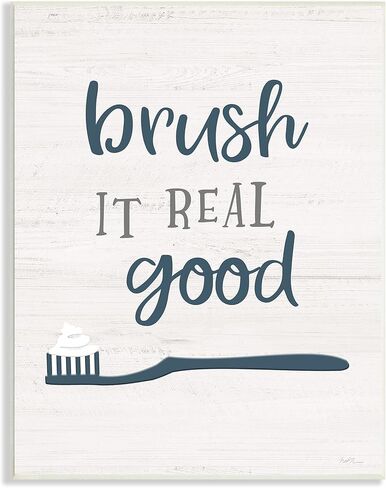 Stupell Industries Brush It Real Good Phrase Dental Hygiene Humor، من تصميم ناتالي كاربنتيري، لوحة حائط، 13 × 19، أزرق in Kuwait