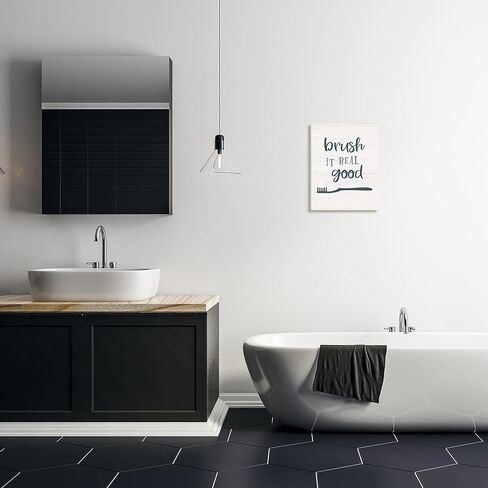 Stupell Industries Brush It Real Good Phrase Dental Hygiene Humor، من تصميم ناتالي كاربنتيري، لوحة حائط، 13 × 19، أزرق in Kuwait