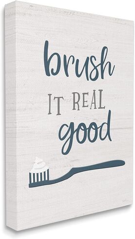 Stupell Industries Brush It Real Good Phrase Dental Hygiene Humor، صممتها ناتالي كاربنتيري لوحة فنية جدارية من القماش، مقاس 16 × 20، أزرق in Saudi Arabia
