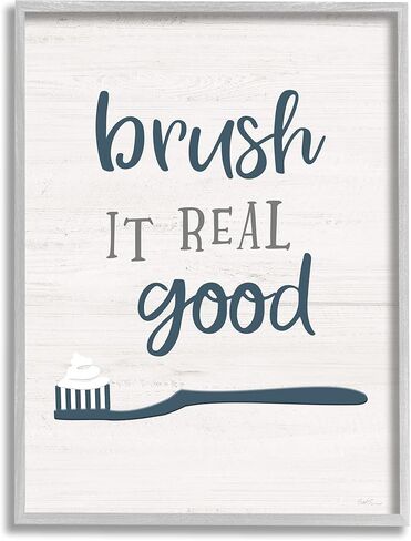 Stupell Industries Brush It Real Good Phrase Dental Hygiene Humor, Designed by Natalie Carpentieri Gray Framed Wall Art, 16 x 20, Blue in Kuwait