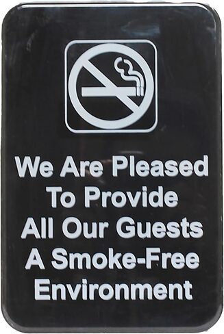 علامة رمز معلومات Thunder Group PLIS6901BK، مقاس 15.24 سم × 22.86 سم، يسعدنا أن نقدم لجميع ضيوفنا بيئة خالية من الدخان، ظهر ذاتي اللصق، عبوة من 12 قطعة in Kuwait