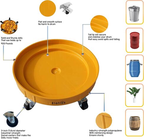 30 Gallon and 55 Gallon Heavy Duty Plastic Drum Dolly – Durable Plastic Drum Cart 900 lb. Capacity- Barrel Dolly with 5 Swivel Casters Wheel,Black in Kuwait