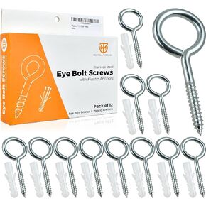 12 Pcs Eye Hooks Screw with Plastic Anchor Plugs - 2.5 Inch Heavy Duty Eye Bolt Screws for Hanging, Lifting Loads, Securing Cables & Heavy-Duty Works - Eye Screws for Indoor & Outdoor Use. in Saudi Arabia