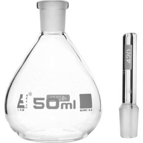 Pycnometer, Calibrated, 50mL - Specific Gravity Bottle with Flat Bottom & Perforated Stopper - Borosilicate 3.3 Glass - Eisco Labs in Kuwait